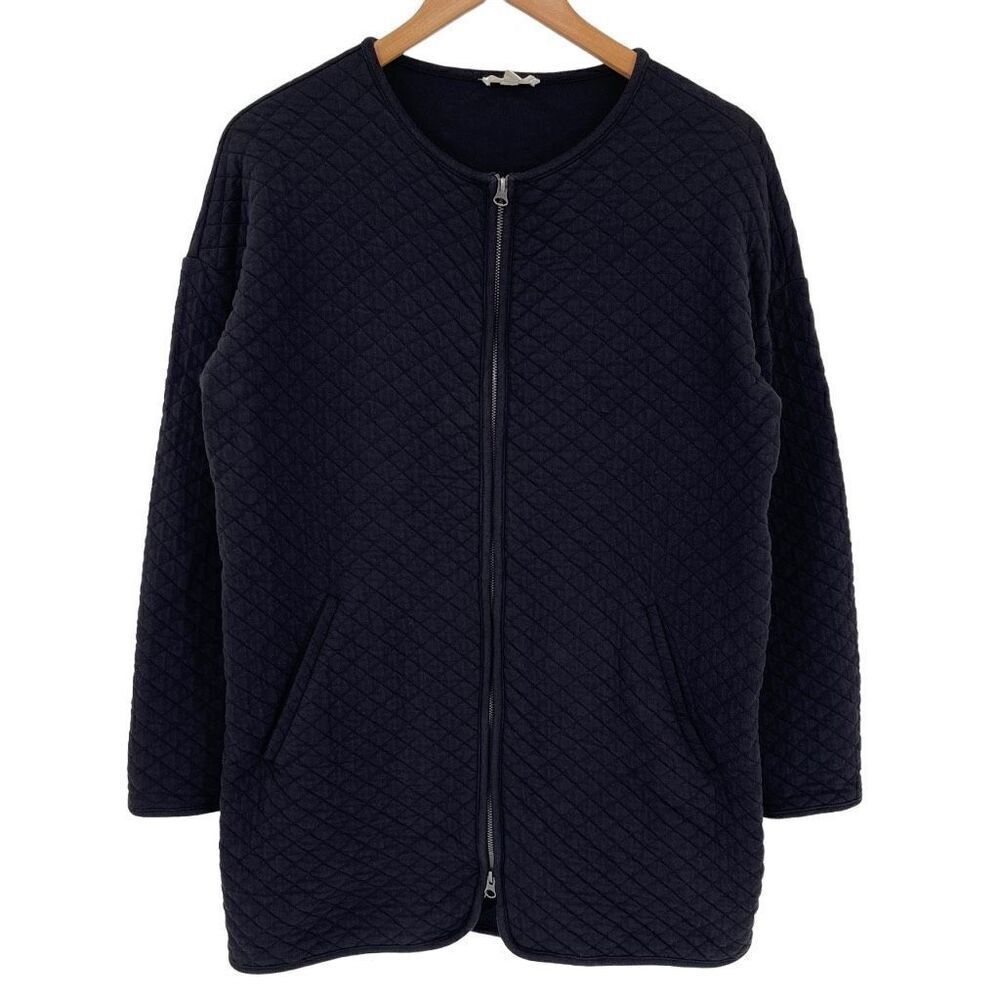 Eileen Fisher Organic Cotton Quilted Knit Zip Up Jacket Women Small Black